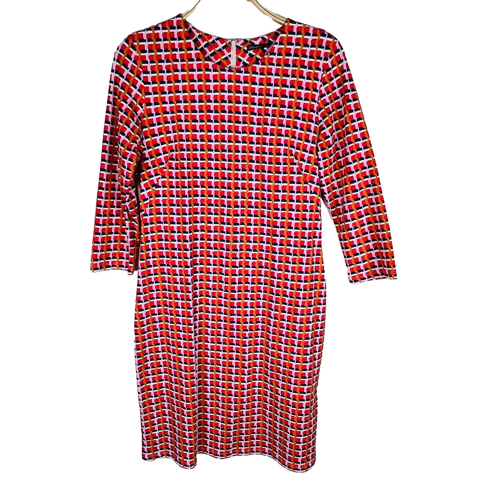 J. McLaughlin Sheath Dress Size Medium Geometric 3/4 Sleeve Pink